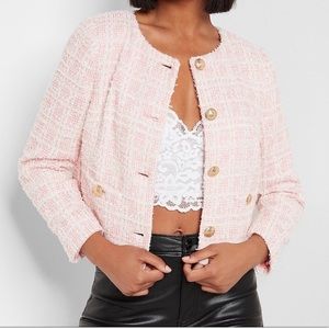 Plaid Boucle Tweed Jacket Express Pink Print
